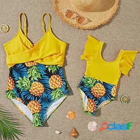 Mommy and Me Swimsuit Causal Leaf Pineapple Fruit Patchwork