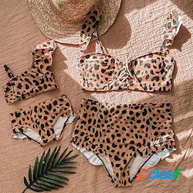 Mommy and Me Swimsuit Causal Leopard Lace up Brown