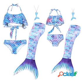Mommy and Me Swimsuit Causal Mermaid Backless Blue Purple