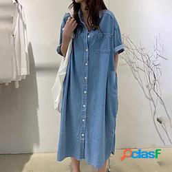 Per donna Abiti di jeans Vestito longuette Blu Manica corta