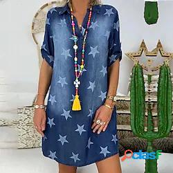 Per donna Abito camicia di jeans Abito al ginocchio Blu