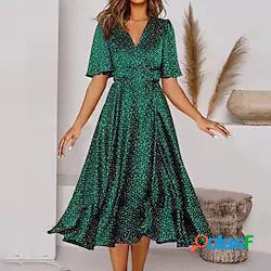 Per donna Abito linea A Vestito longuette Verde Manica corta