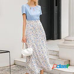 Per donna Abito linea A Vestito maxi Blu Manica corta