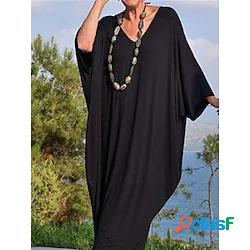 Per donna Largo Vestito maxi Nero Mezza manica Tinta unica