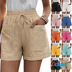 Per donna Pantaloncini A cordoncino Tasche Lino Tinta unica