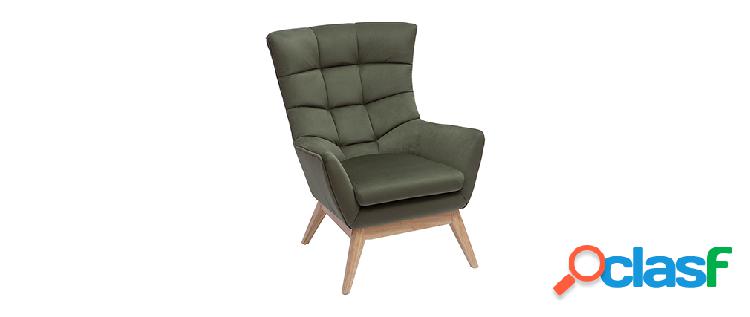 Poltrona scandinava effetto velluto kaki e legno BRODY