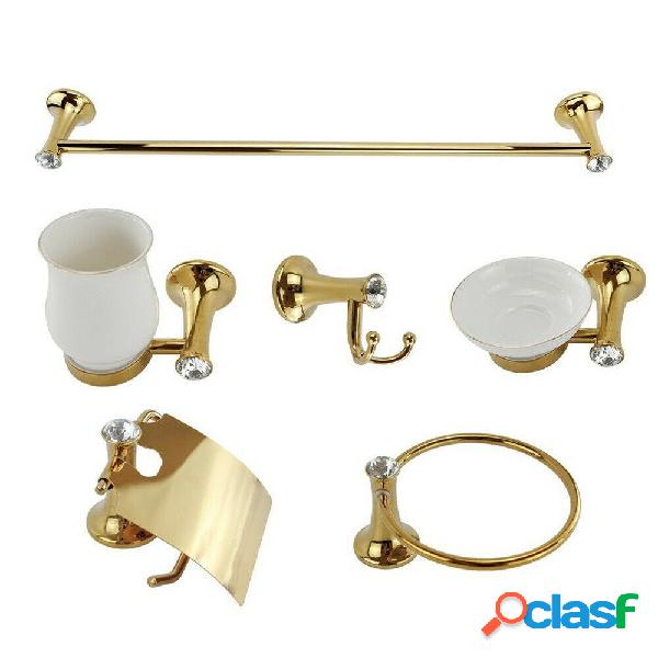 SET 6 PZ ACCESSORI BAGNO IN ORO E CERAMICA CON PUNTI LUCE