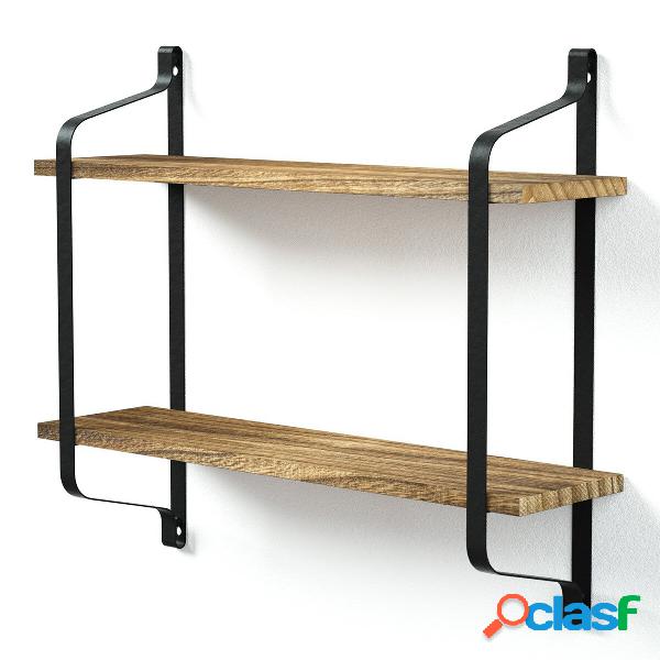 Scaffale da parete a 2 livelli Supporto per mensole in legno