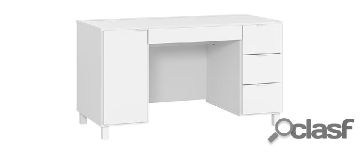 Scrivania design bianco con mobiletto e cassetti L140 cm