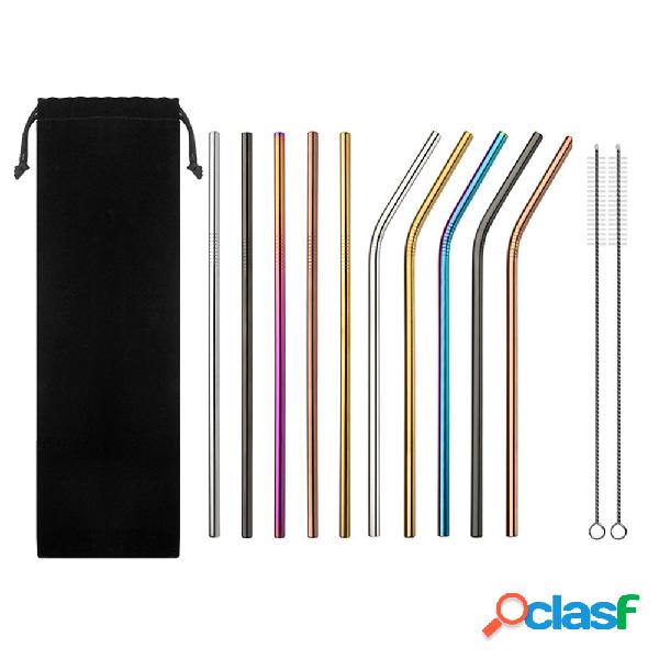 Set di 10 cannucce multicolore in acciaio inossidabile