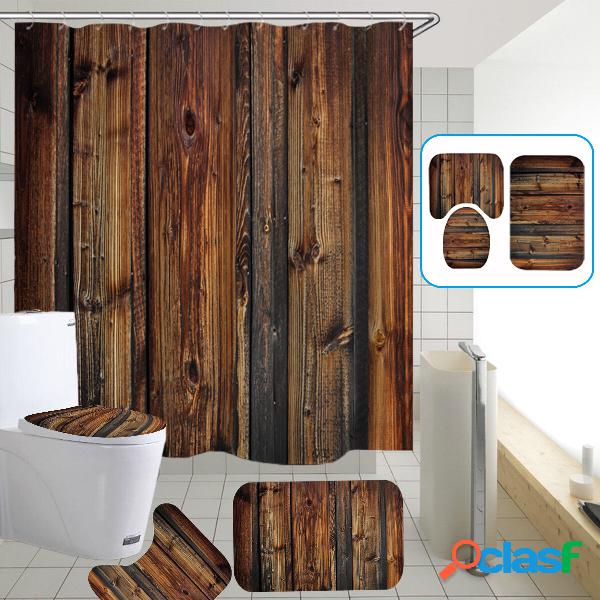 Set di tende da doccia per bagno con porta in legno vintage