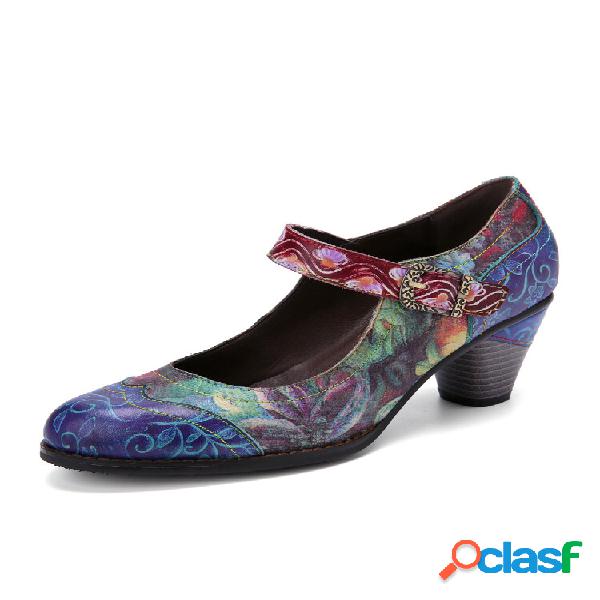 Socofy Elegante stampa floreale in pelle patchwork goffrata