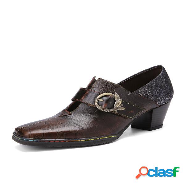 Socofy Women Retro Soft Comfy Leather Stitching Floral
