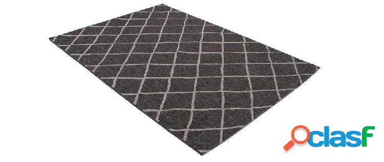 Tappeto da esterno con motivo a losanghe nero e beige 160 x