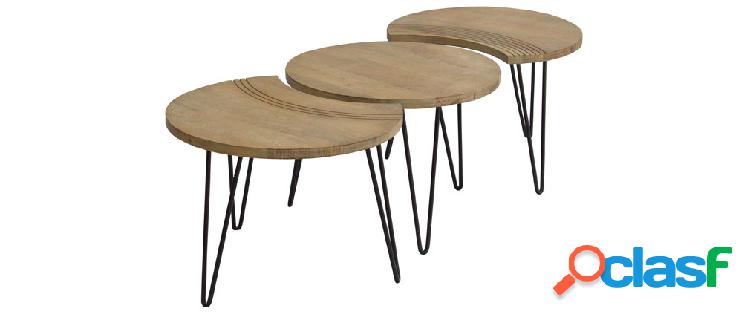 Tavolini bassi incisi mango e metallo nero (gruppo di 3)