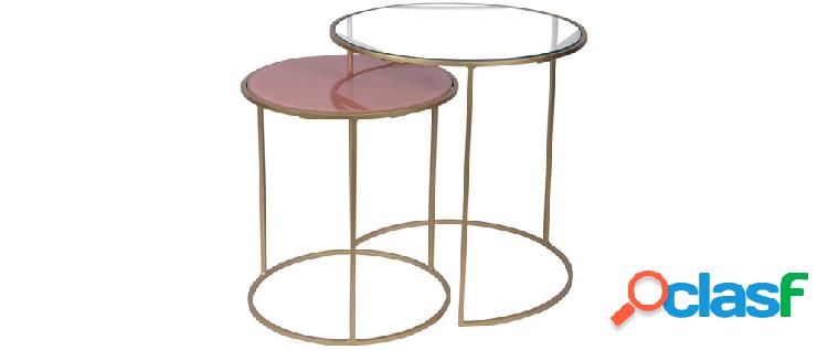 Tavolini caff estraibili in vetro colore rosa e metallo