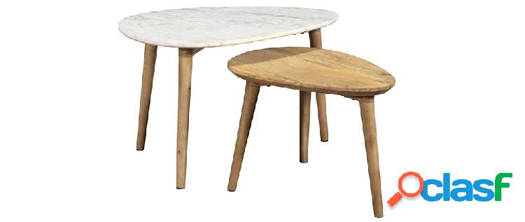 Tavolini estraibili marmo bianco e legno di mango (set di 2)