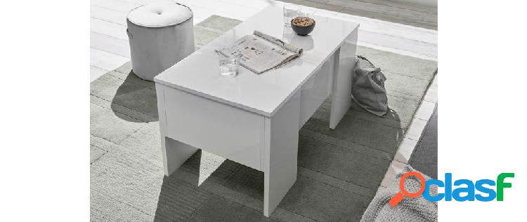Tavolino alzabile di design laccato lucido bianco L92 cm
