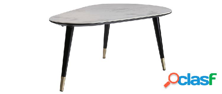 Tavolino basso design effetto marmo con piedi in legno e oro