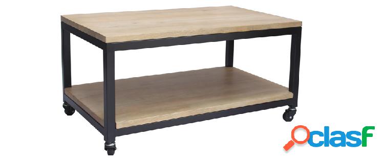 Tavolino basso industriale a rotelle legno e metallo FACTORY