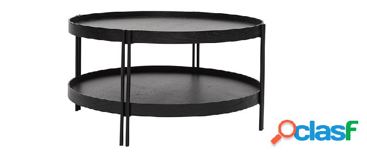 Tavolino rotondo in rovere nero e finitura metallo D80 cm