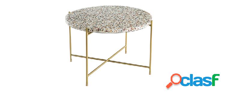 Tavolino salotto design tondo in terrazzo e metallo dorato