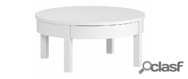 Tavolino salotto rotondo bianco con cassetto D80 cm EOLE