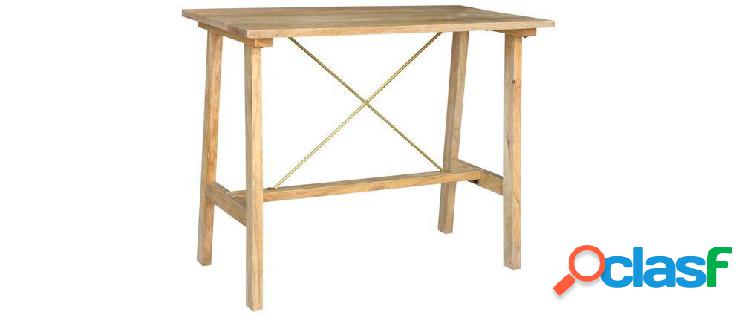 Tavolo bar in legno massello di mango e metallo dorato L130