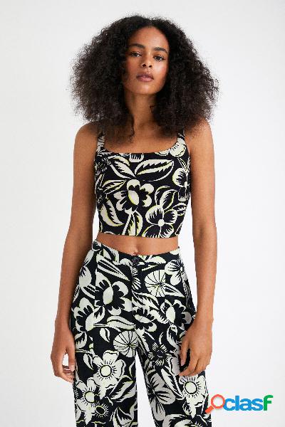 Top corto con spalline florali