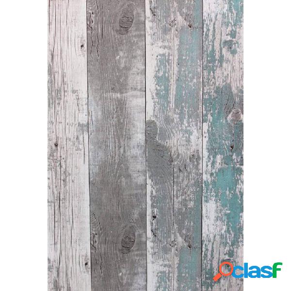 Topchic Carta da Parati Wooden Planks Grigio Scuro e Blu