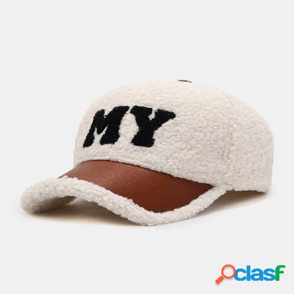 Unisex Lamb Plush PU Patchwork Color Contrast Letter Pattern