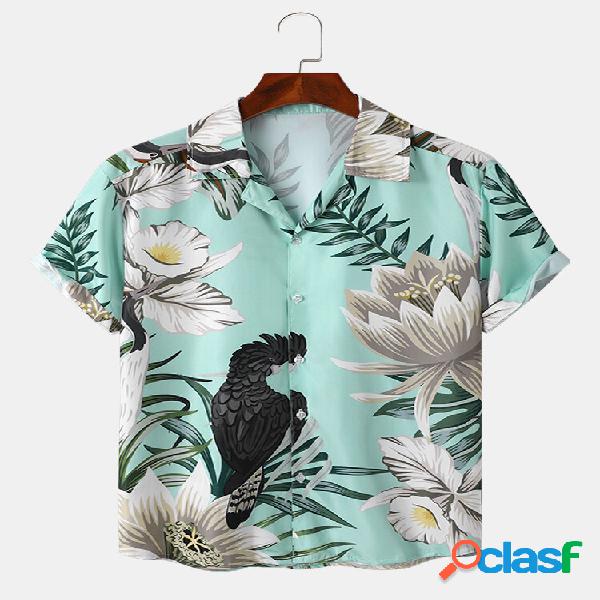 Uomo Floral & Bird Graphic Soft Camicie per il tempo libero