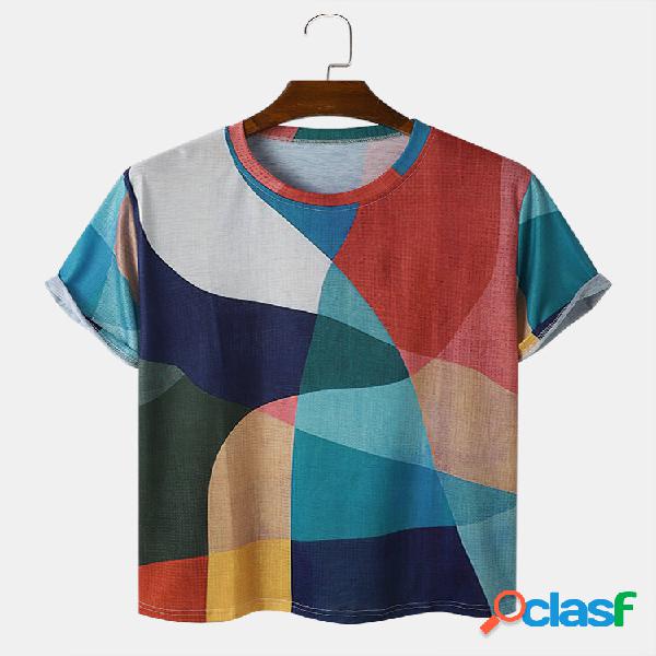 Uomo Geometricoo Colorblock Abstract Print Crew Collo Soft