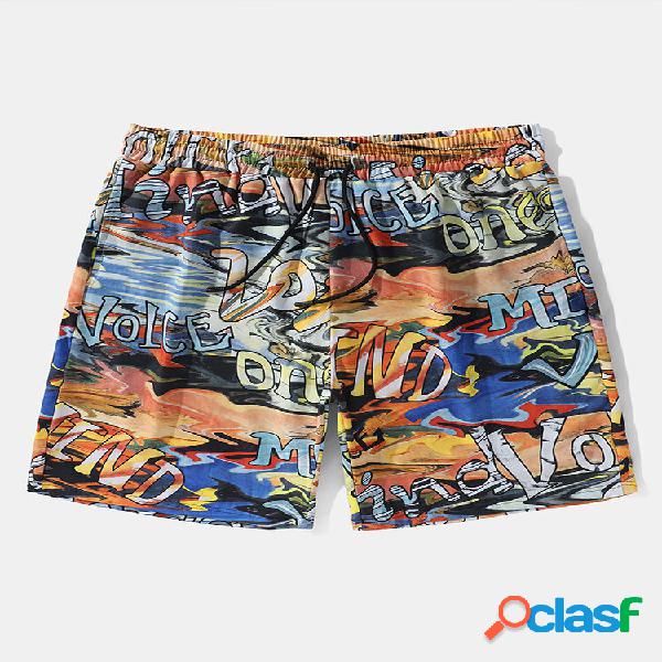 Uomo Lettera Graffiti Colorful Mid Lunghezza Pantaloncini