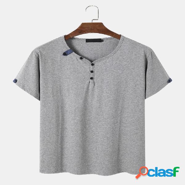 Uomo Metà Pulsanti Soft Magliette casual a maniche corte