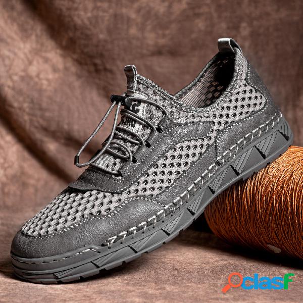 Uomo Soft Suola in pelle Mesh Splicing Scarpe casual da