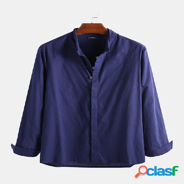 Vestibilità ampia da uomo Camicia Lino solido abbottonato