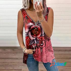 Womens Blouse Camis Floral Print V Neck Basic Tops Purple