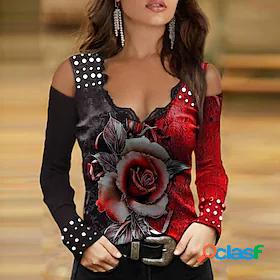 Womens Blouse Eyelet top 3D Printed Geometric Long Sleeve