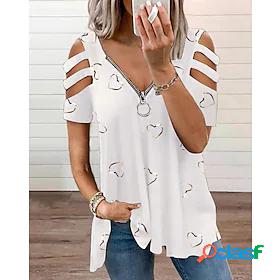 Women's Blouse Eyelet top Shirt Graphic Heart Cut Out Zipper