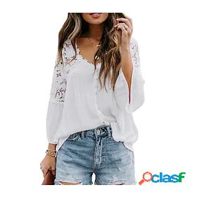 Women's Blouse Plain V Neck Patchwork Casual Vintage Tops