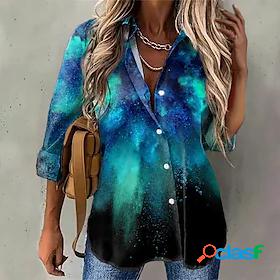 Womens Blouse Shirt Abstract Tie Dye Shirt Collar Button