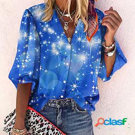 Women's Blouse Shirt Galaxy Sparkly Glittery Standing Collar