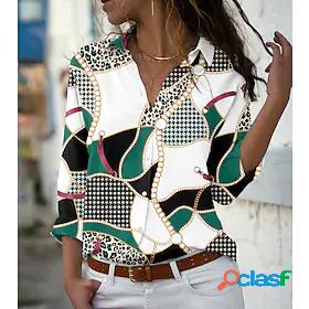 Women's Blouse Shirt Plaid Color Block Geometric Shirt