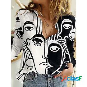 Women's Blouse Shirt Portrait Long Sleeve Color Block