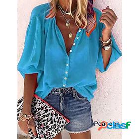 Women's Blouse Shirt Solid Colored Long Sleeve V Neck Tops