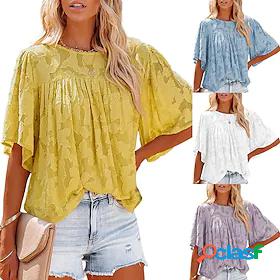 Womens Blouse T shirt Tee Lace Jacquard Tropical Flower /