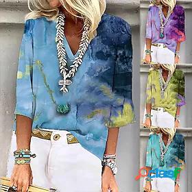 Womens Blouse T shirt V Neck Print Modern Tie Dye V Neck