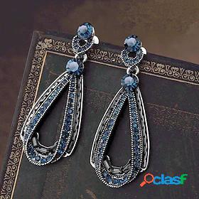 Womens Blue Earrings AAA Cubic Zirconia Mini Pear Cut 18K