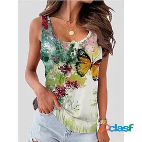 Women's Camis Floral Theme Butterfly Floral Butterfly Round